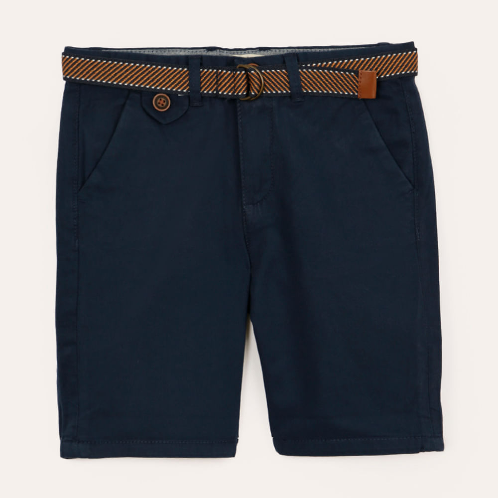 Bermuda infantil de sarja com cinto kaki - azul marinho