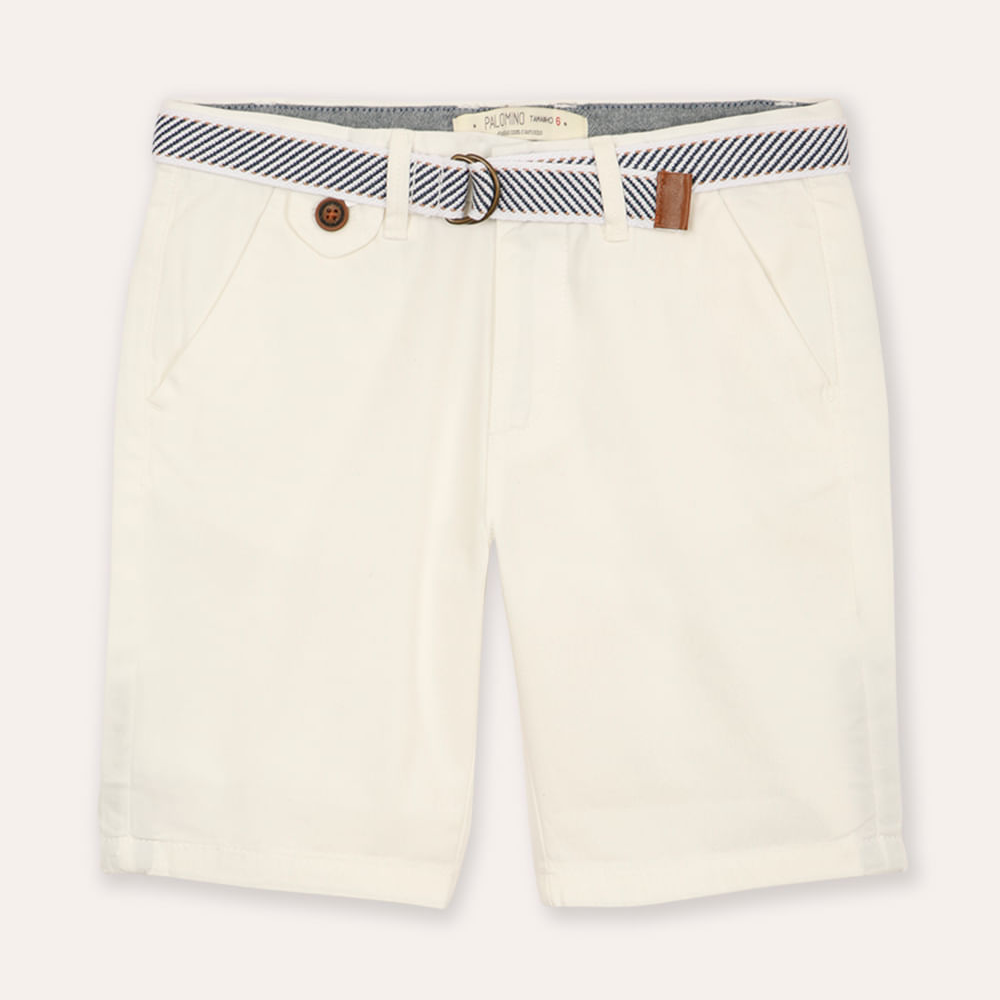 Bermuda infantil de sarja com cinto kaki - branco Bermuda infantil de sarja com cinto kaki - branco