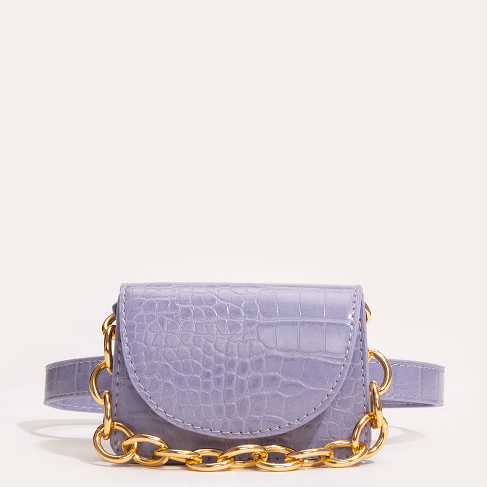 Cinto fino croco com pochete lilás