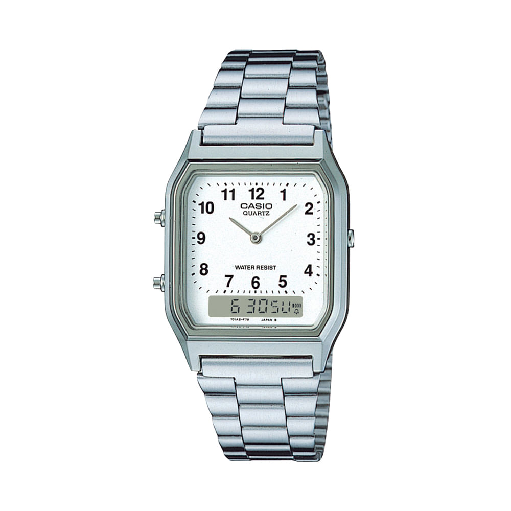 Relógio unissex casio analógico digital aq 230a 7bmq prateado Relógio unissex casio analógico digital aq 230a 7bmq prateado