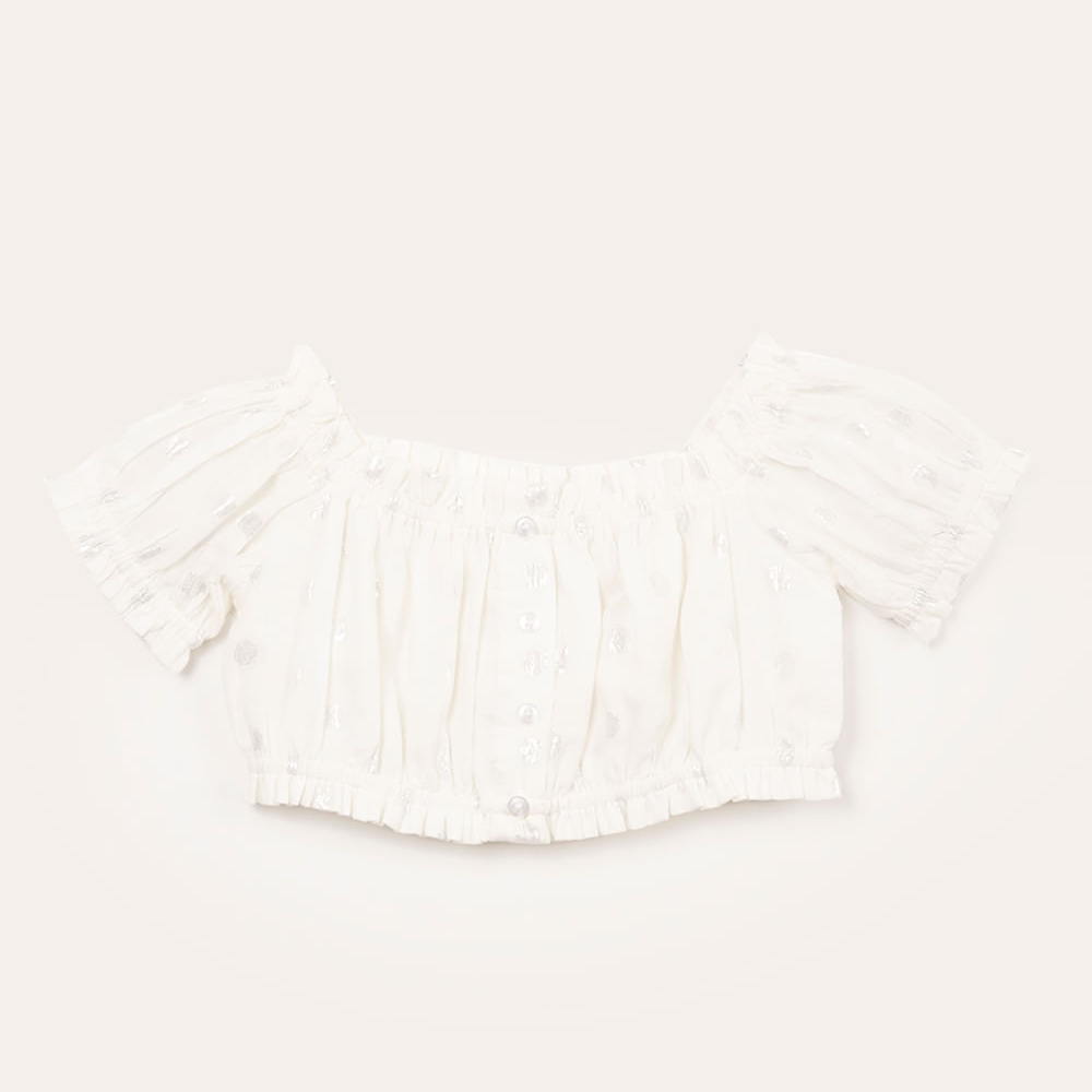 Blusa infantil cropped brilhos off white