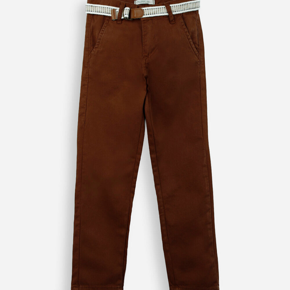 Calça de sarja infantil com cinto marrom Calça de sarja infantil com cinto marrom