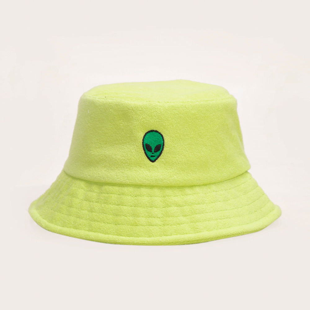 Chapéu bucket atoalhado extraterrestre verde neon Chapéu bucket atoalhado extraterrestre verde neon