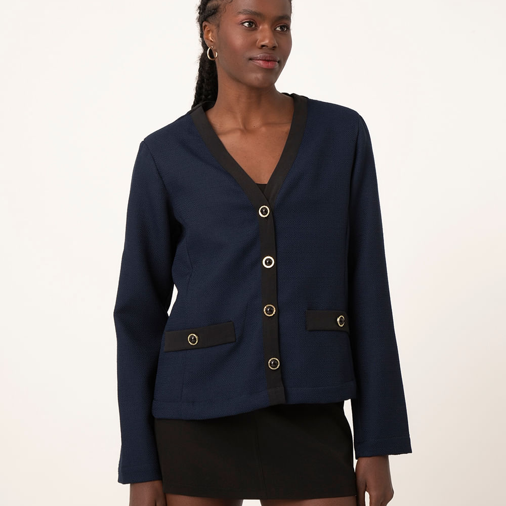 Blazer bicolor manga longa botões azul marinho Blazer bicolor manga longa botões azul marinho