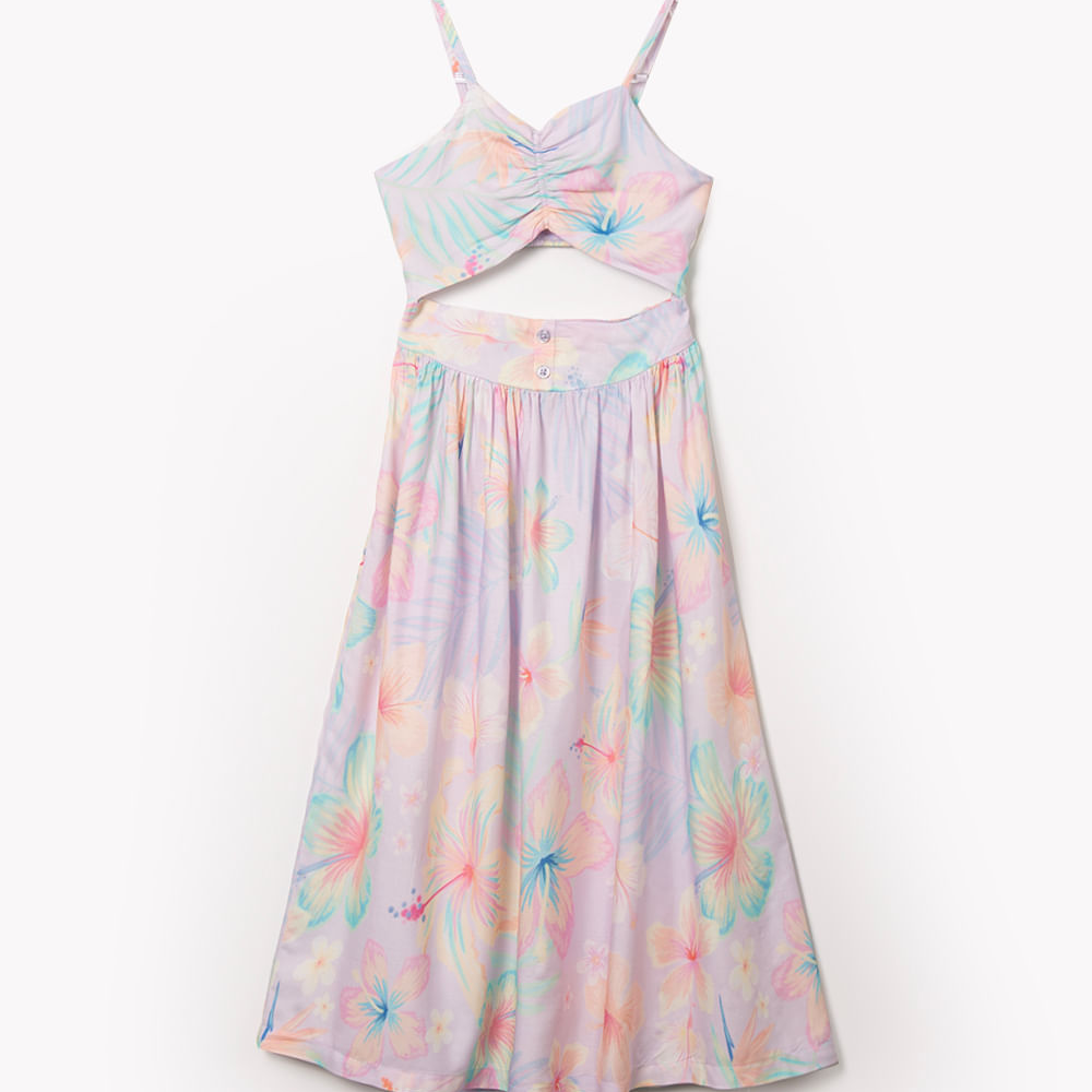 Vestido infantil de viscose floral lilás