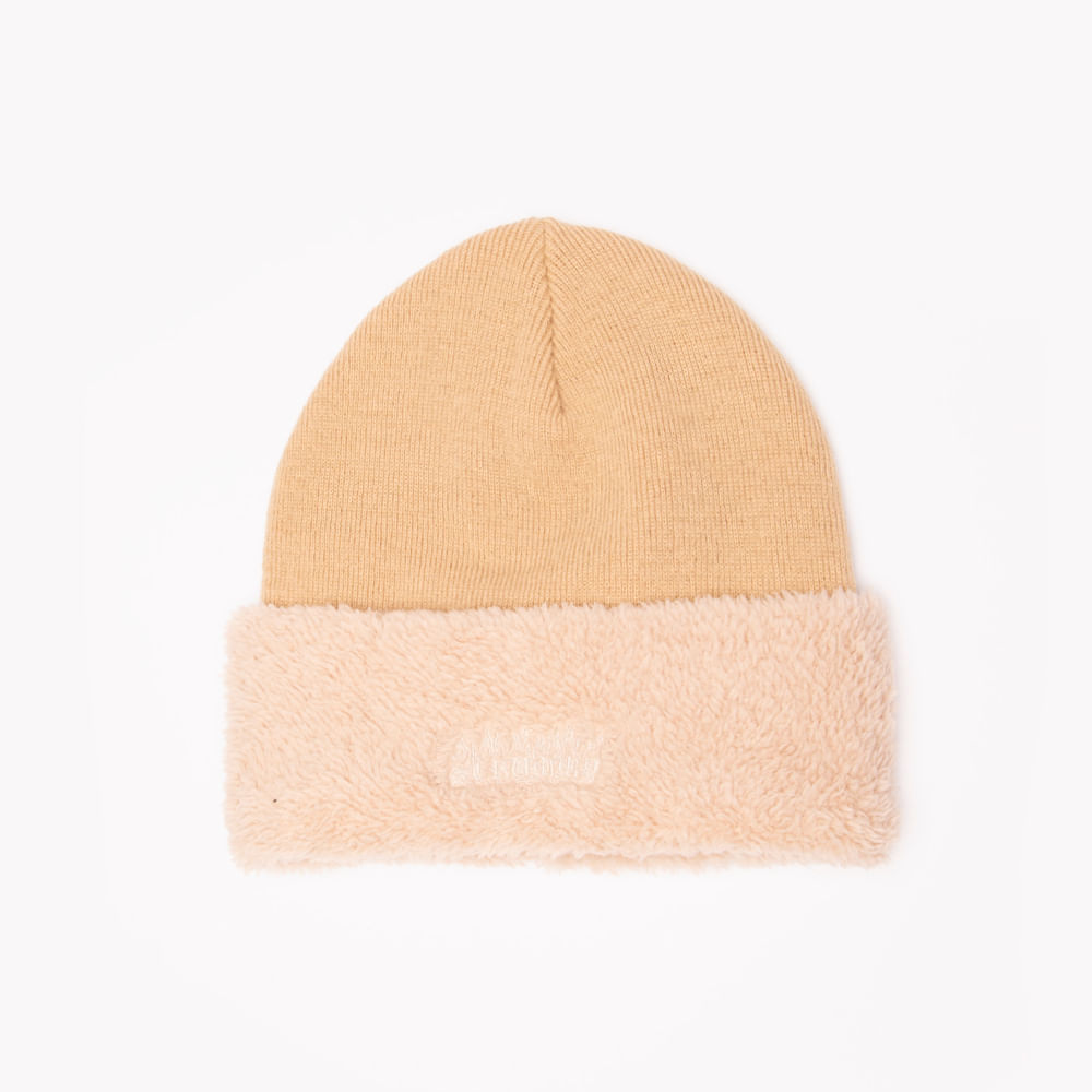 Gorro de tricô com dobra sherpa bege Gorro de tricô com dobra sherpa bege