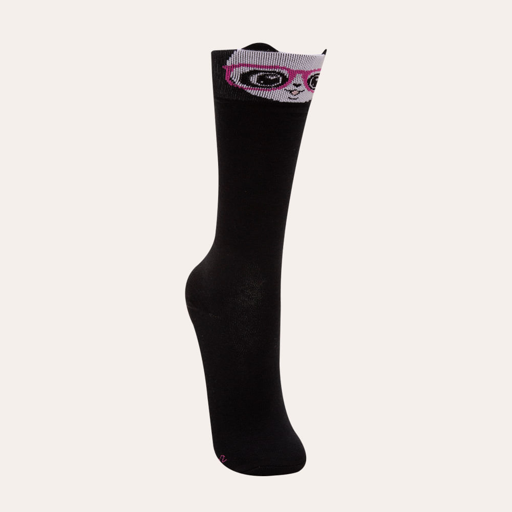 Meia infantil cano alto luluca pandinha preto Meia infantil cano alto luluca pandinha preto