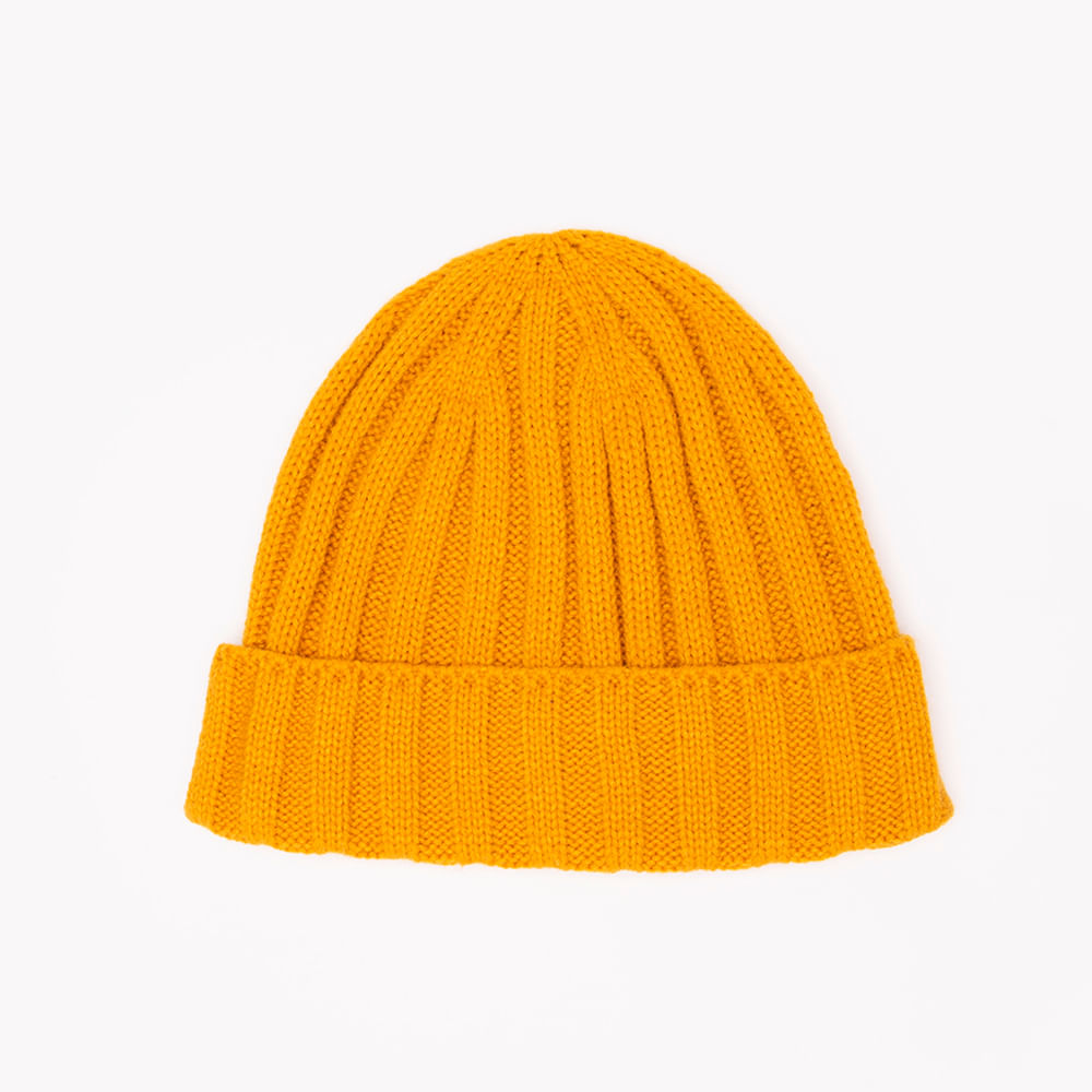Gorro de tricô canelado com dobra amarelo Gorro de tricô canelado com dobra amarelo