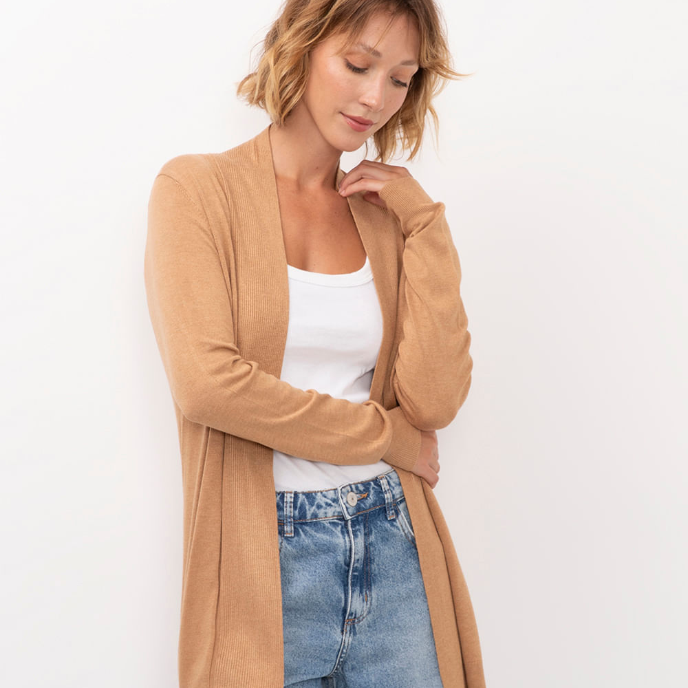 Cardigan de tricô detalhe canelado bordô - bege claro Cardigan de tricô detalhe canelado bordô - bege claro
