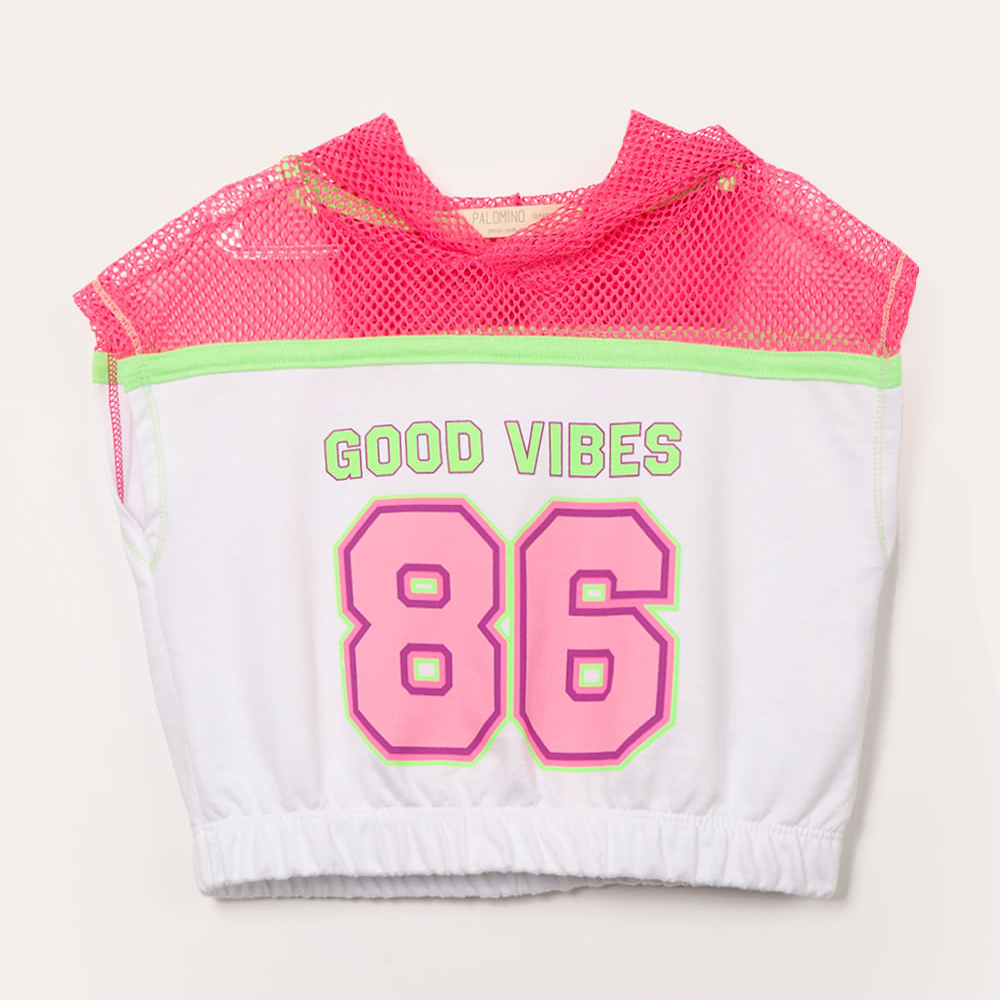 Blusa infantil recorte tela estampa college off white Blusa infantil recorte tela estampa college off white