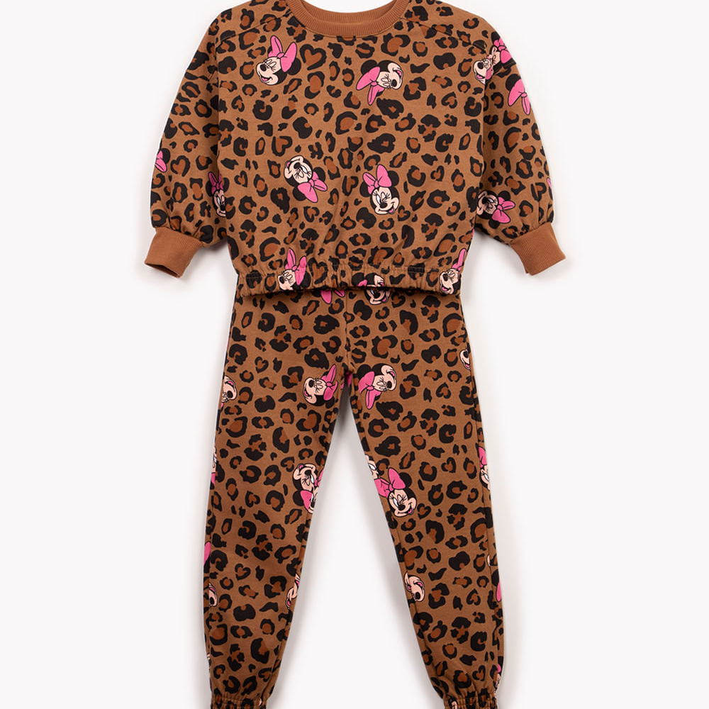 Conjunto infantil de moletom animal print minnie marrom Conjunto infantil de moletom animal print minnie marrom