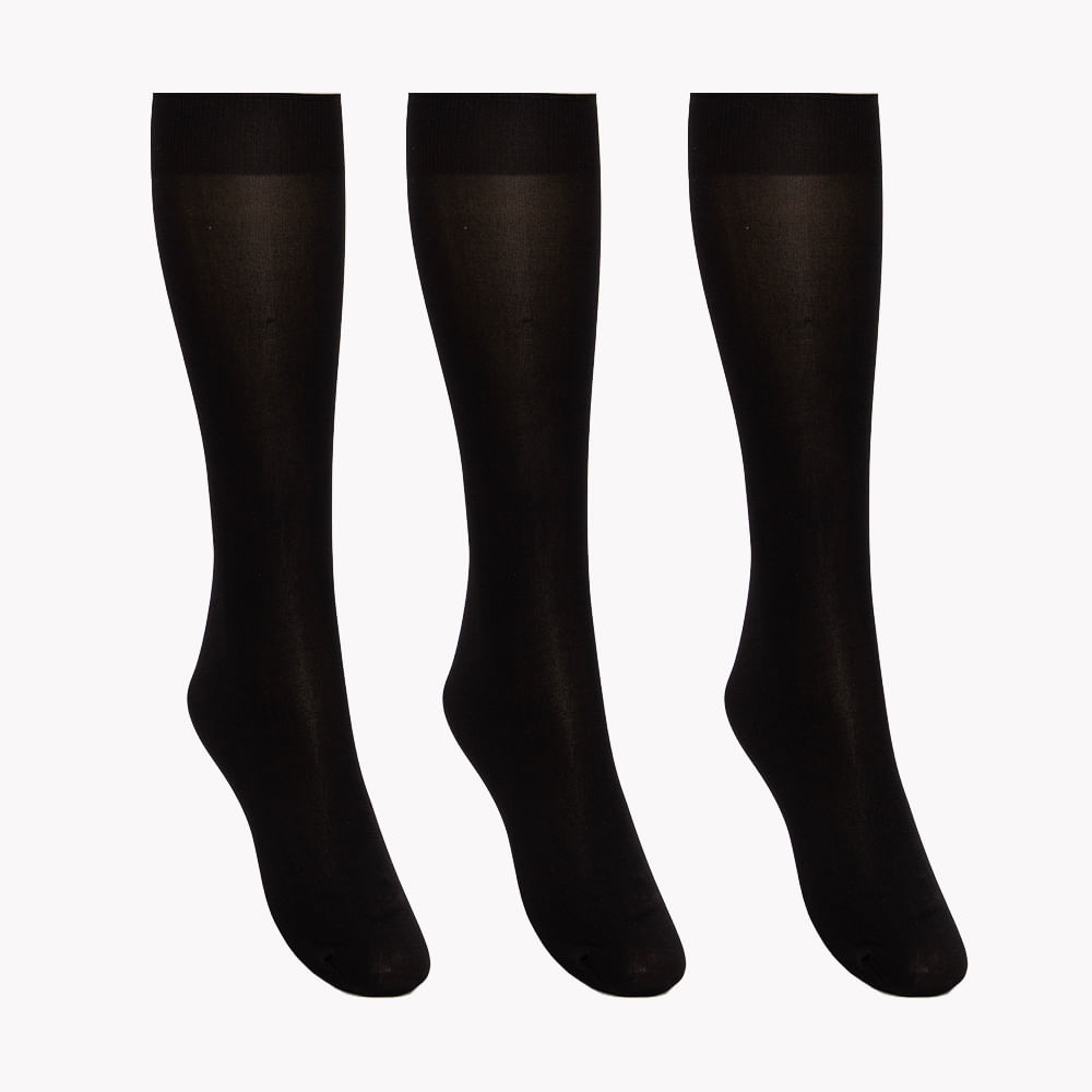Kit de 3 meias cano longo de poliamida preto Kit de 3 meias cano longo de poliamida preto