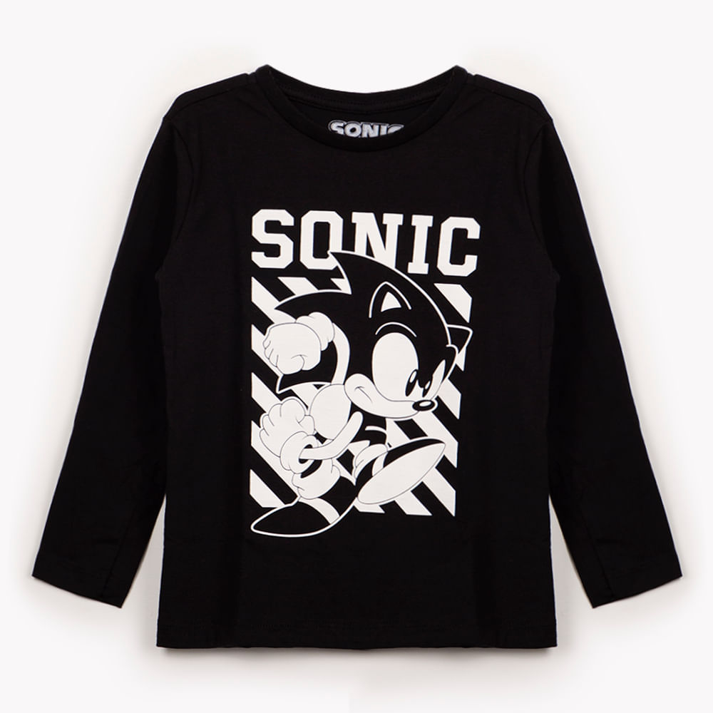 Camiseta de algodão sonic manga longa preto