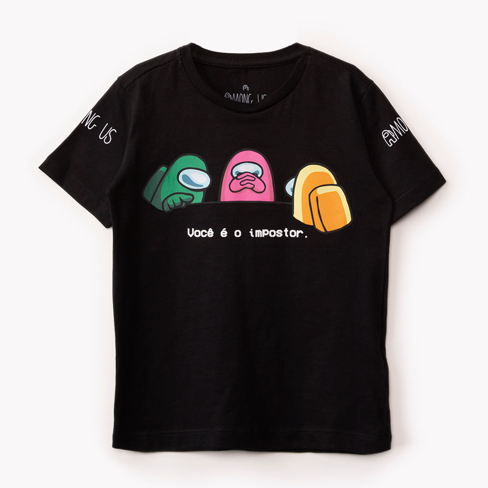 Camiseta de algodão infantil among us manga curta preta Camiseta de algodão infantil among us manga curta preta