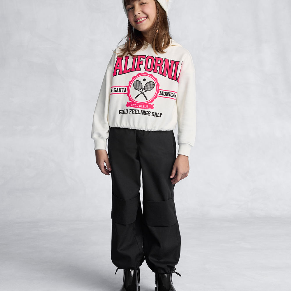 Blusão de moletom infantil com capuz california off white