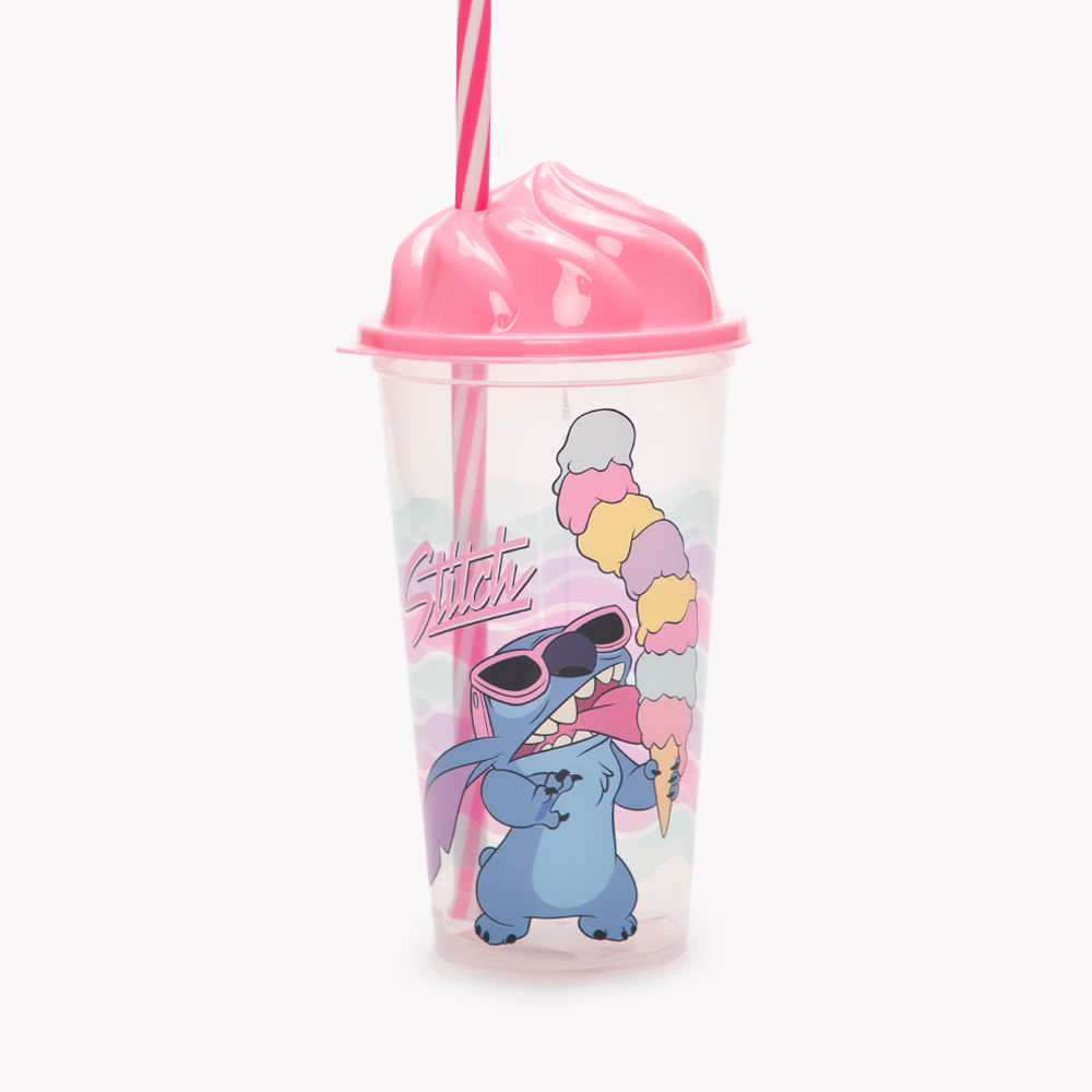 Copo com tampa e canudo stitch 500ml colorido