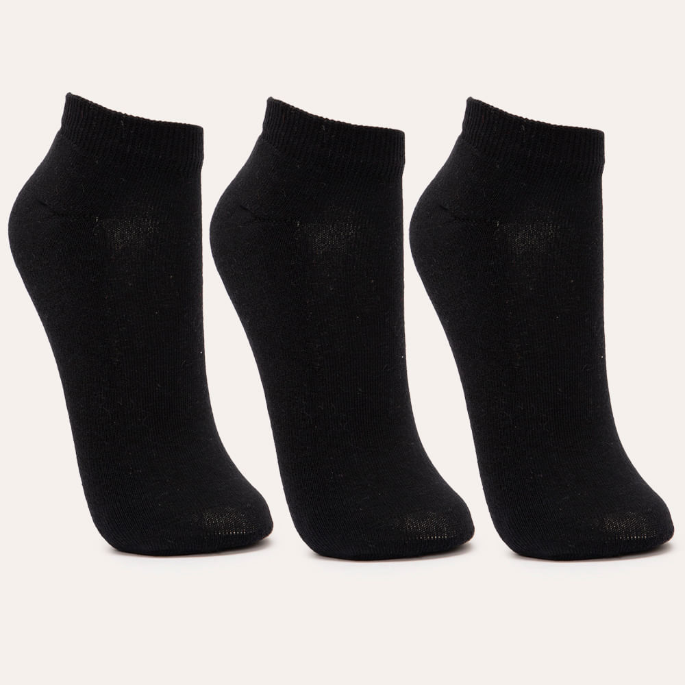 Kit de 3 pares de meias cano baixo atoalhada preto Kit de 3 pares de meias cano baixo atoalhada preto