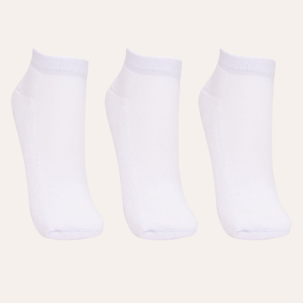 Kit de 3 pares de meias cano baixo atoalhada branco Kit de 3 pares de meias cano baixo atoalhada branco