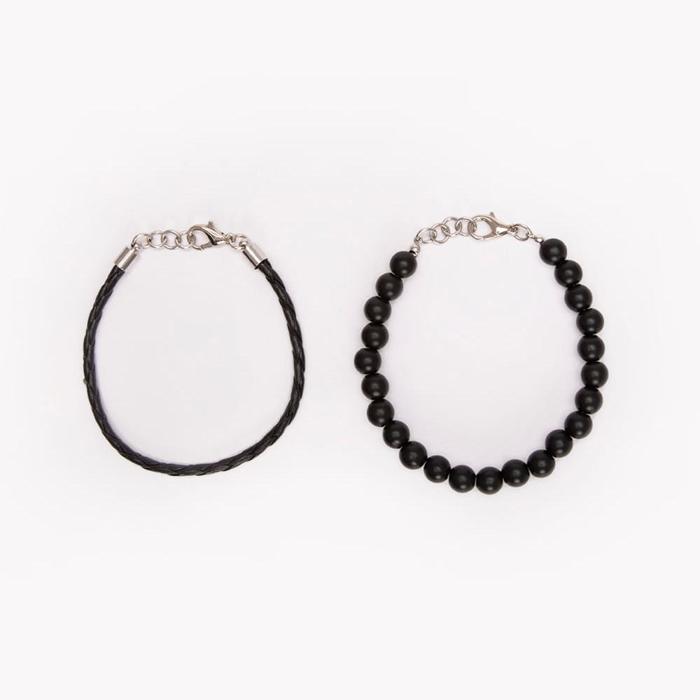 Kit de 2 pulseiras de miçangas preto Kit de 2 pulseiras de miçangas preto