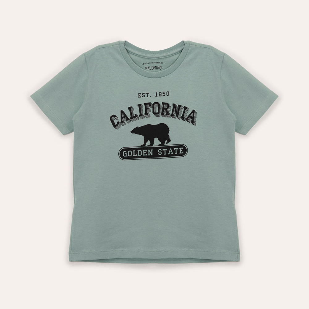 Camiseta infantil de algodão califórnia manga curta verde Camiseta infantil de algodão califórnia manga curta verde