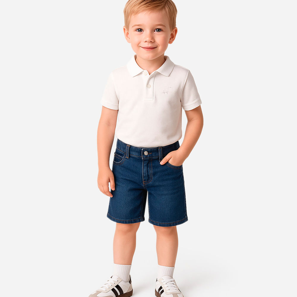 Bermuda jeans infantil slim com bolso azul Bermuda jeans infantil slim com bolso azul