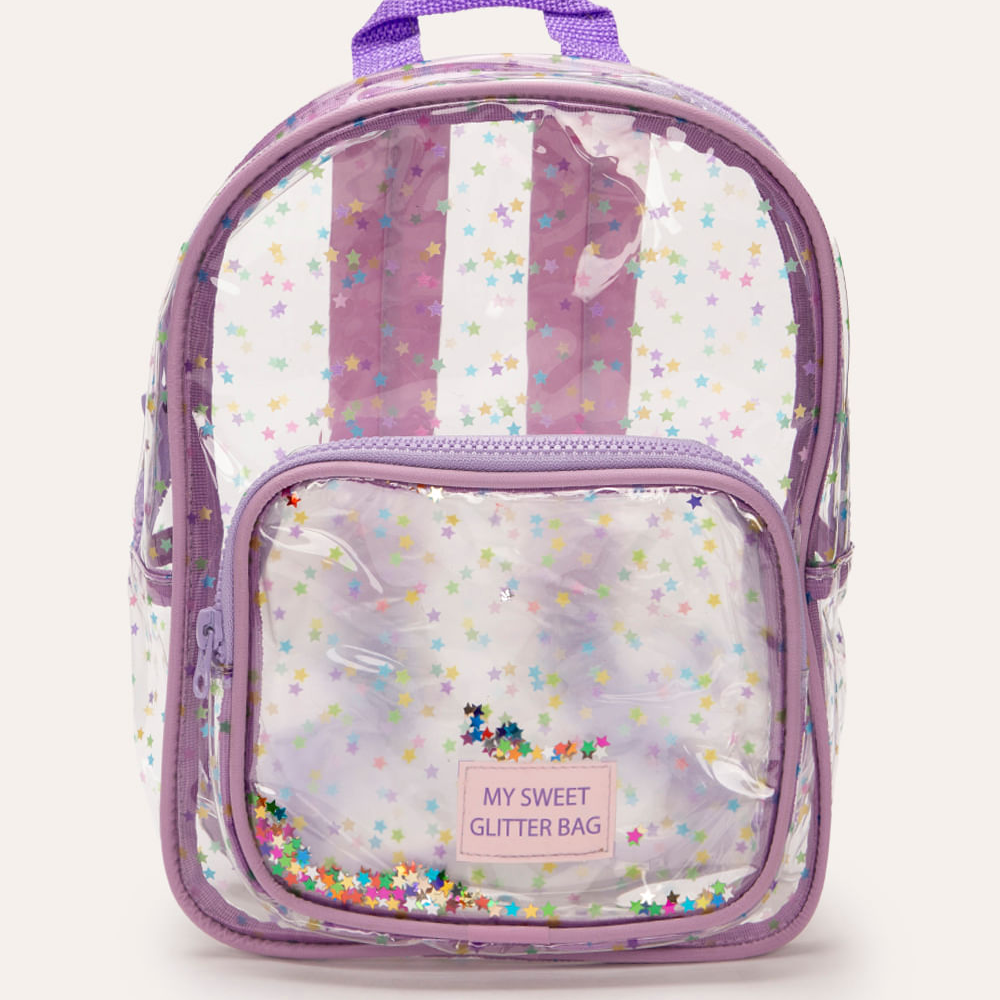 Mochila infantil de plástico estrelas roxo