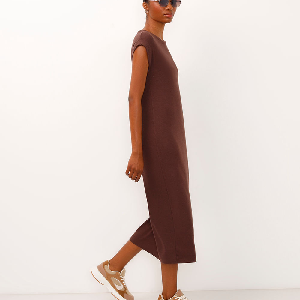 Vestido midi feminino muscle tee canelado básico marrom Vestido midi feminino muscle tee canelado básico marrom