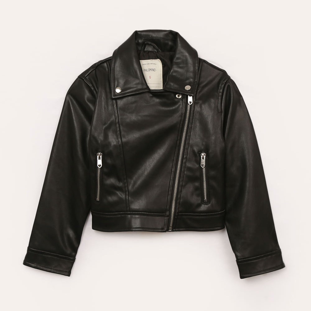 Jaqueta biker infantil de poliuretano preto Jaqueta biker infantil de poliuretano preto