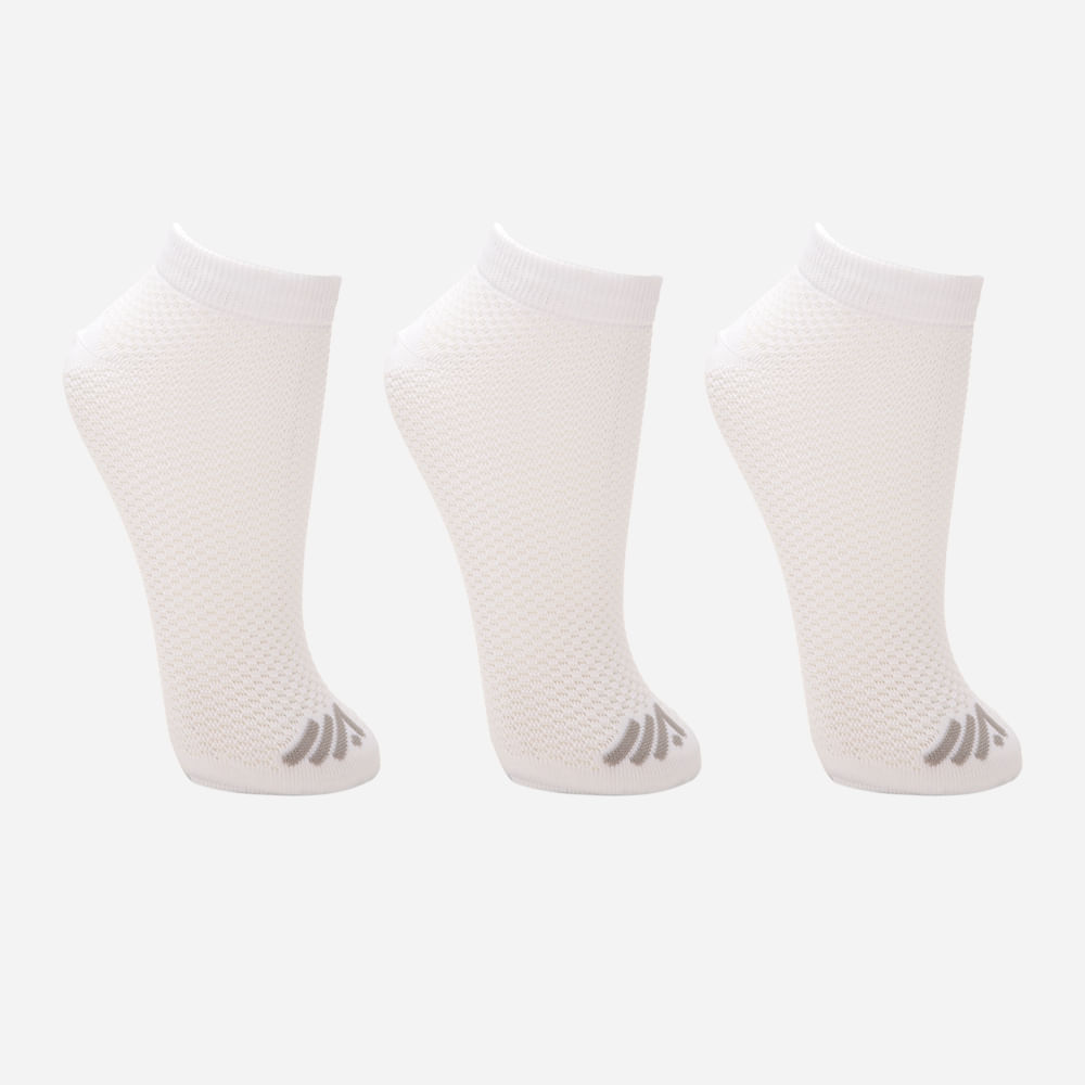Kit de 3 pares de meias respiráveis cano baixo branco Kit de 3 pares de meias respiráveis cano baixo branco