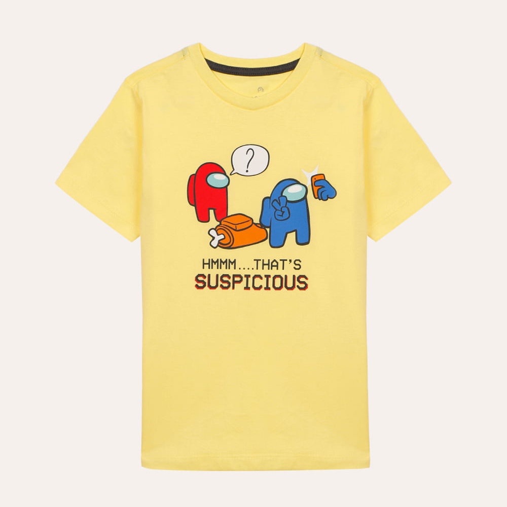 Camiseta de algodão infantil among us manga curta amarelo Camiseta de algodão infantil among us manga curta amarelo