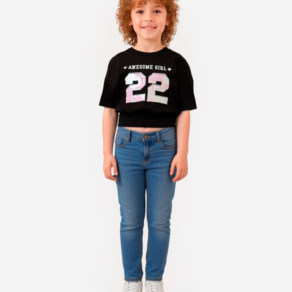 Blusa infantil de algodão paetê dupla face preta Blusa infantil de algodão paetê dupla face preta