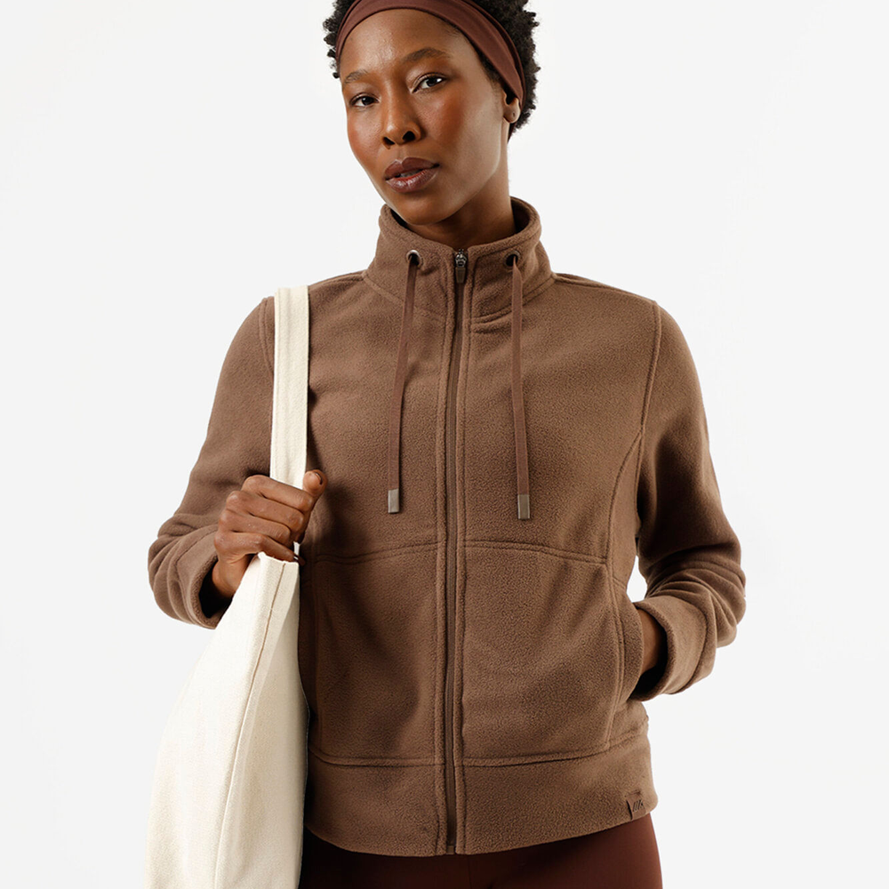 Jaqueta feminina de fleece gola alta esportiva marrom Jaqueta feminina de fleece gola alta esportiva marrom