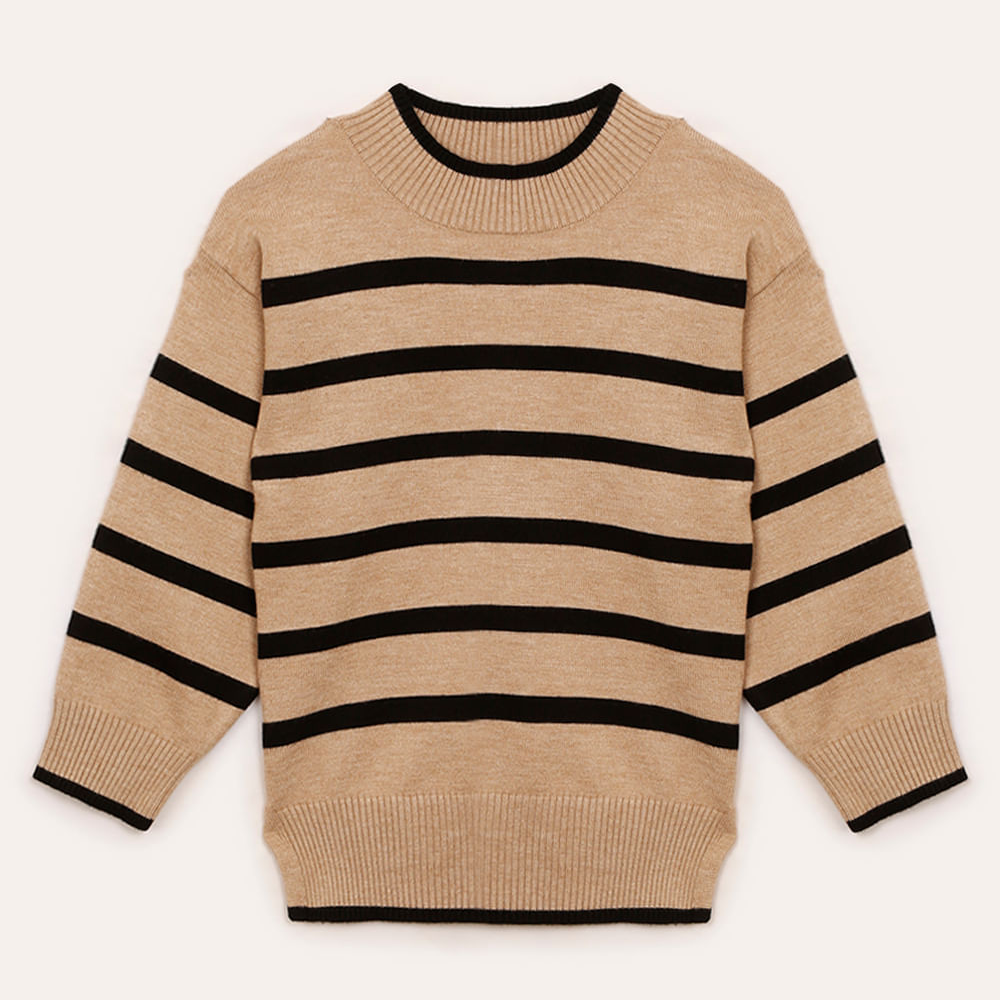 Suéter de tricot infantil listrado bege