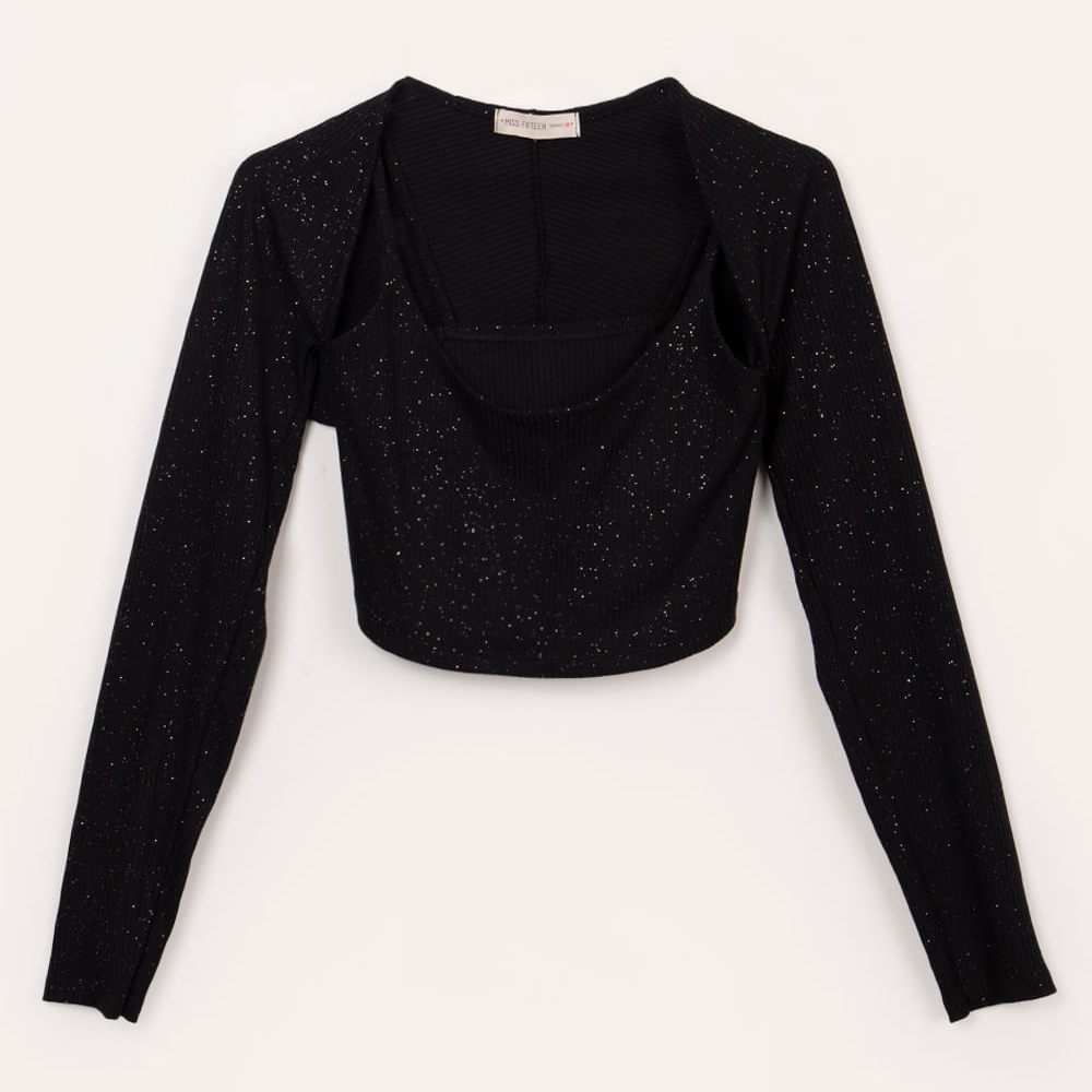 Conjunto juvenil top e bolero manga longa preto Conjunto juvenil top e bolero manga longa preto