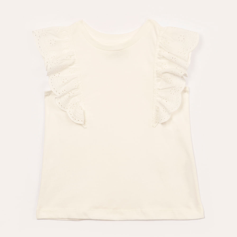 Blusa de algodão infantil com babado de laise off white