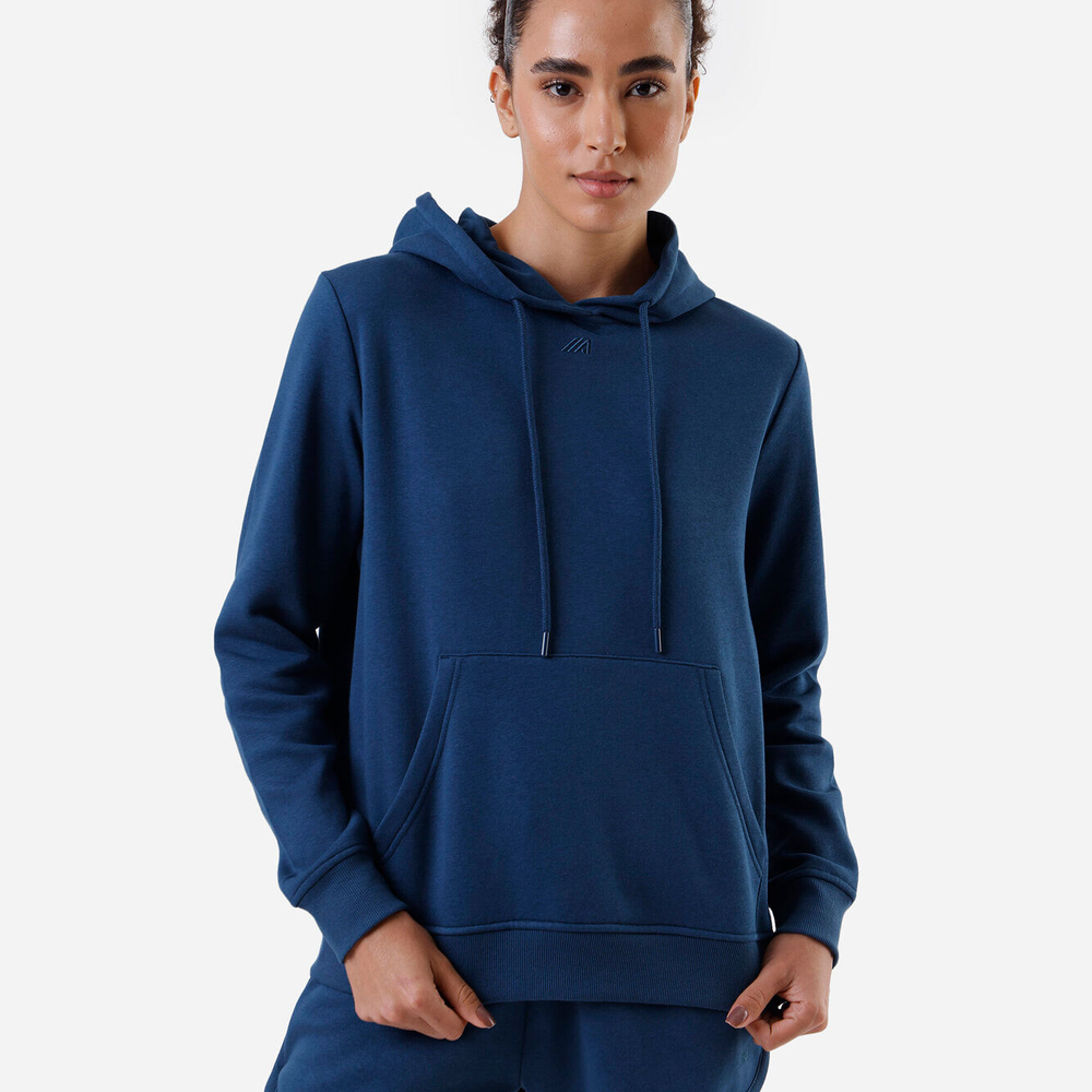 Blusa feminina de moletom com capuz e bolso azul Blusa feminina de moletom com capuz e bolso azul