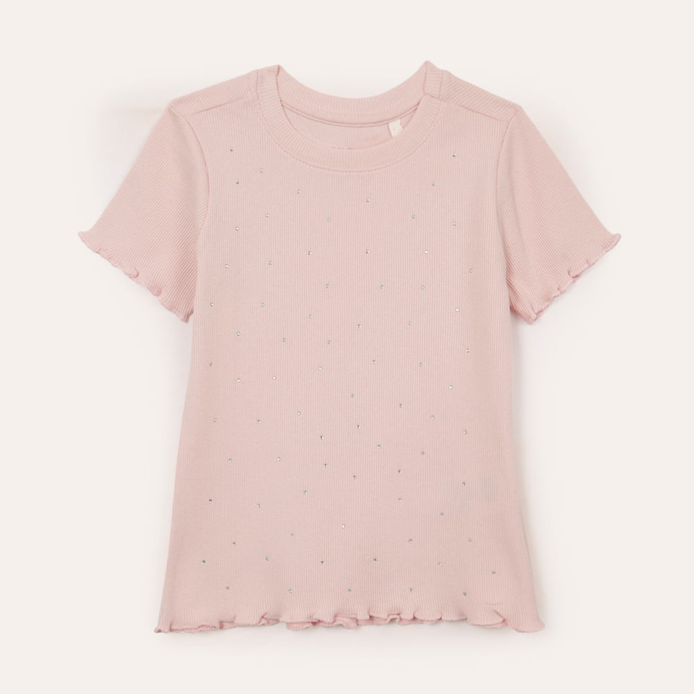 Blusa infantil de algodão com brilho manga curta rosa