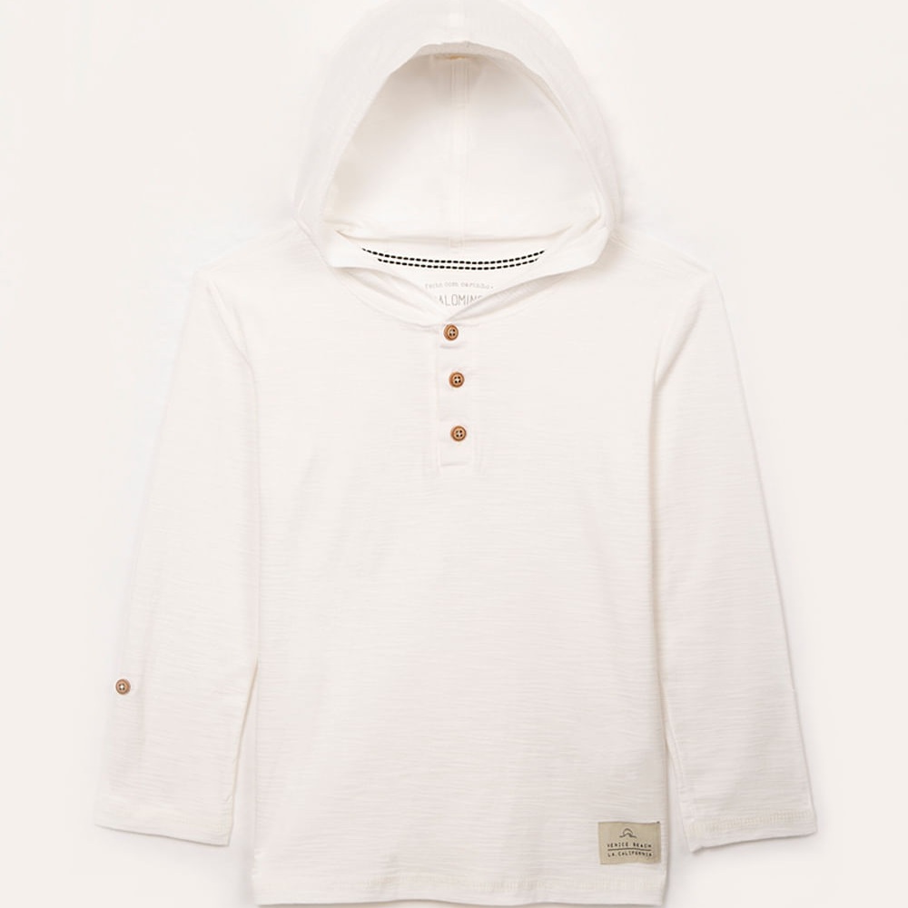 Camiseta infantil de algodão flamê com capuz off white
