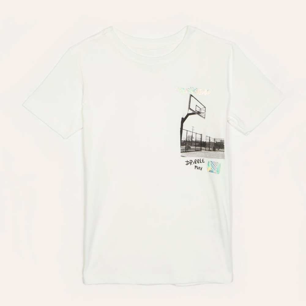 Camiseta de algodão infantil basquete manga curta branca Camiseta de algodão infantil basquete manga curta branca