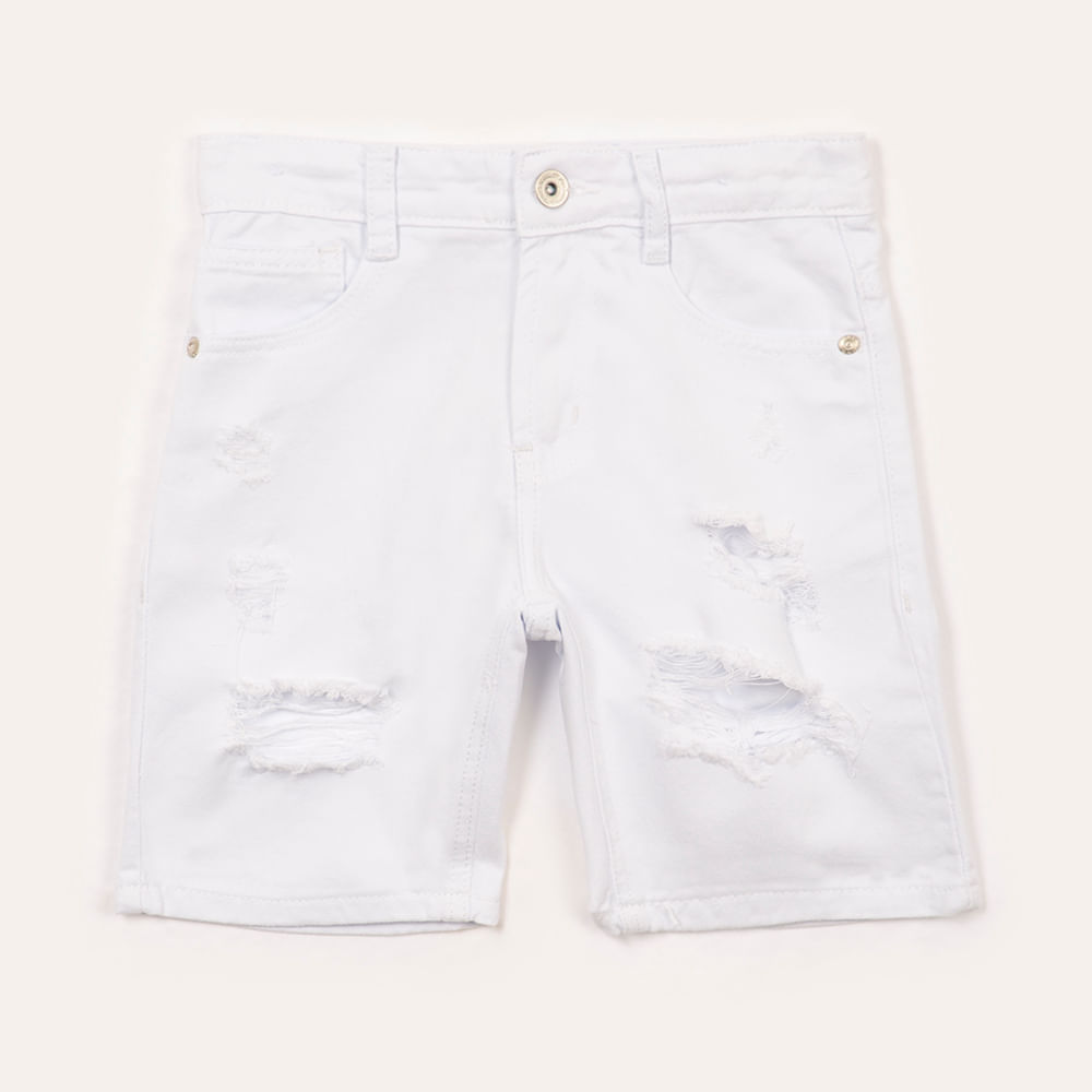 Bermuda infantil de sarja destroyed com bolso branco Bermuda infantil de sarja destroyed com bolso branco