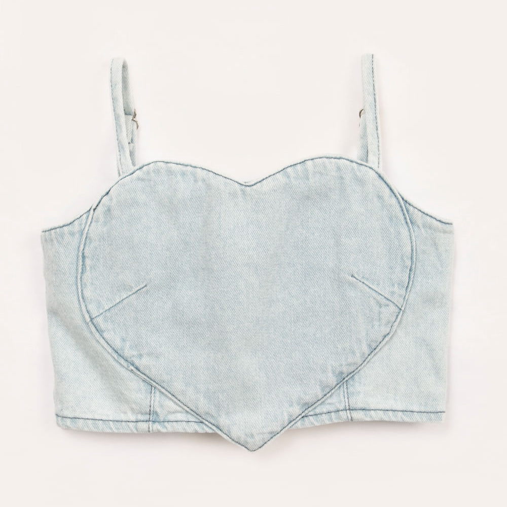 Cropped jeans infantil de coração azul claro