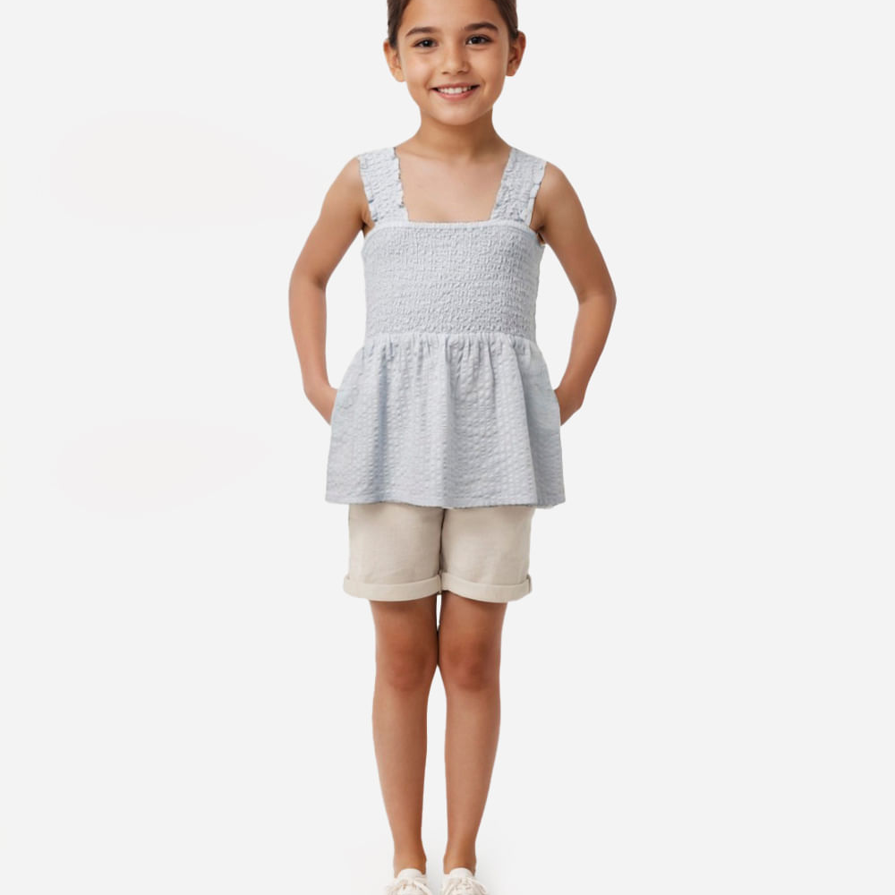 Blusa de algodão infantil texturizada com lastex azul