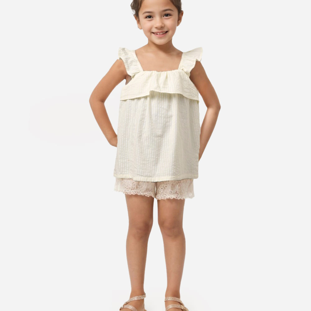 Regata de algodão infantil com babado listrado amarela