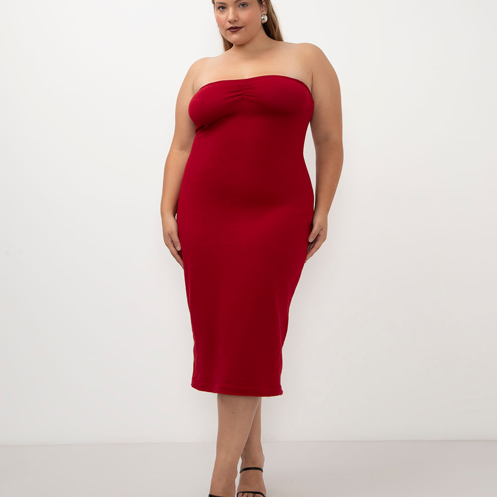 Vestido de tricot sem alça plus size vermelho Vestido de tricot sem alça plus size vermelho