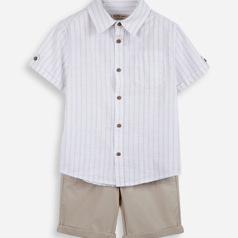 Conjunto infantil de algodão com manga curta branco Conjunto infantil de algodão com manga curta branco