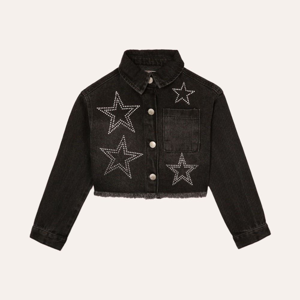 Jaqueta jeans infantil estrelas com brilho preta