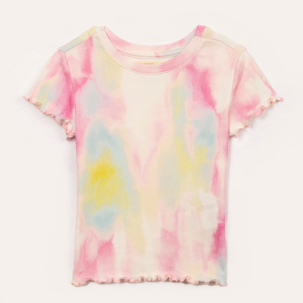 Blusa infantil tie dye manga curta frufru colorido Blusa infantil tie dye manga curta frufru colorido
