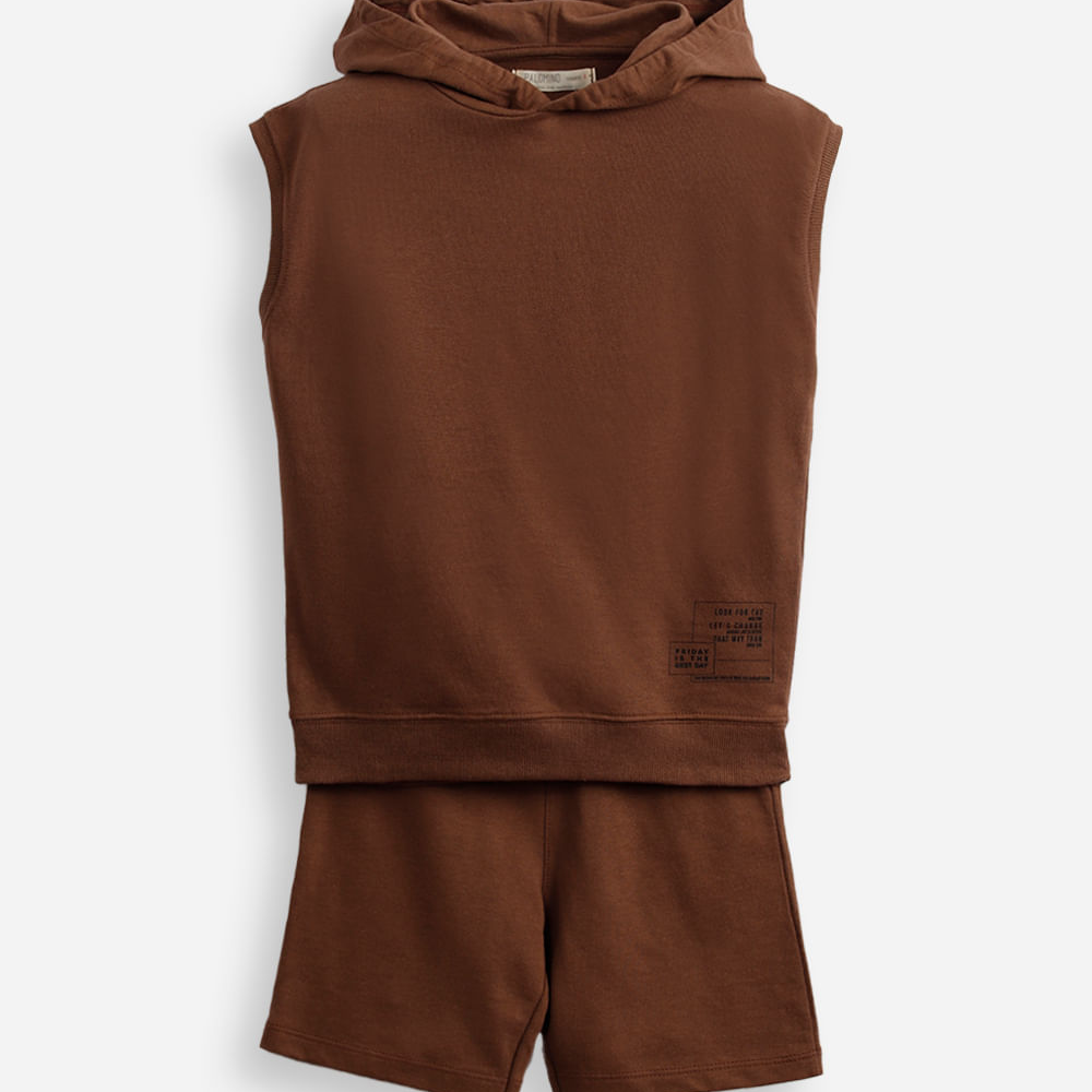 Conjunto de moletom infantil regata com capuz - marrom Conjunto de moletom infantil regata com capuz - marrom