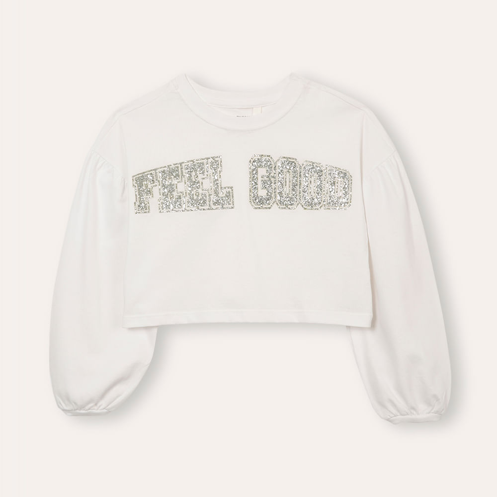 Camiseta de algodão infantil com brilho off white