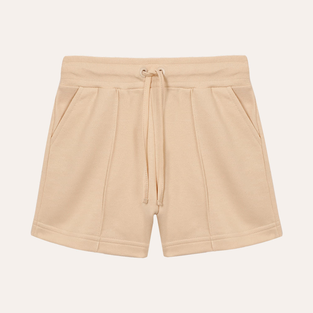 Short de moletom infantil com nervura bege Short de moletom infantil com nervura bege